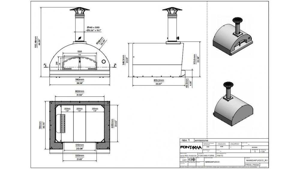 Fontana - Mangiafuoco Built In Wood Pizza Oven - Rosso 4 Fontana - Mangiafuoco Built In Wood Pizza Oven - Rosso - Image 2